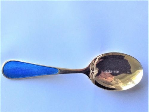A Gorgeous Silver Gilt & Guilloche Enamel Caddy Spoon.
