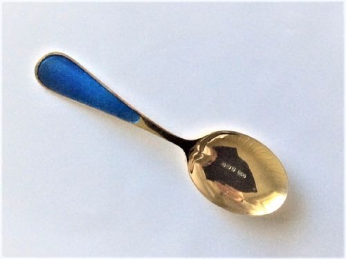 fig 1. A gorgeous silver gilt & guilloche enamel caddy spoon.