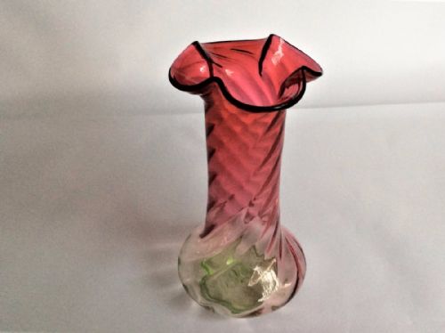 A Rare Victorian Cranberry & Uranium Stem Vase.