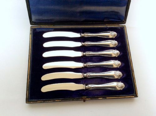fig 1. A lovely set of six silver handled butter knives.