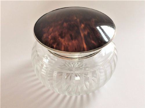 A Large Silver & Tortoiseshell Lidded Powder Bowl.