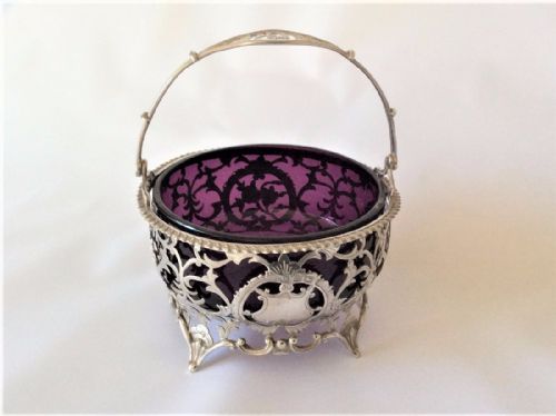 fig 1. A stunning Edwardian pierced silver & amethyst glass basket.