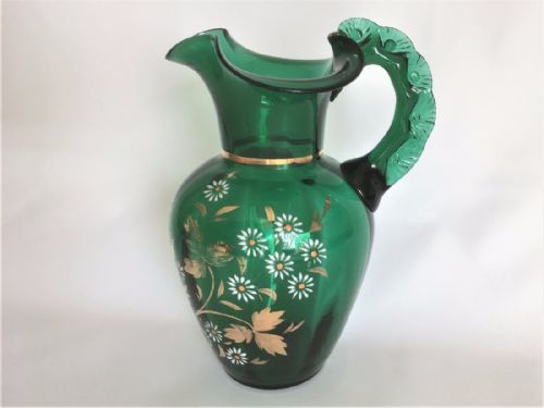 A Delightful Victorian Green Enamel Painted Jug.