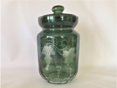 A Small Late Victorian Green Glass Biscuit Barrel.
