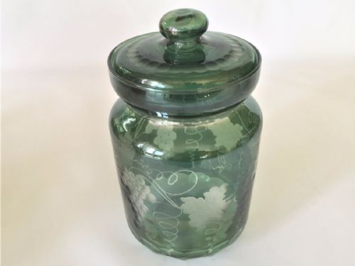 fig 1. A small late Victorian green glass biscuit barrel.
