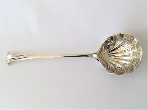 fig 1. A rare 18th Century Onslow pattern silver sifter spoon.