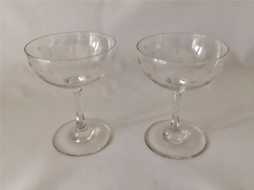 A Charming Pair of Victorian Star Etched Champagne Bowls.