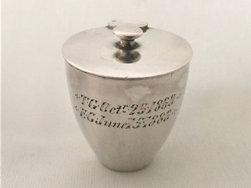 fig 1. An early Victorian silver thimble case and thimble.