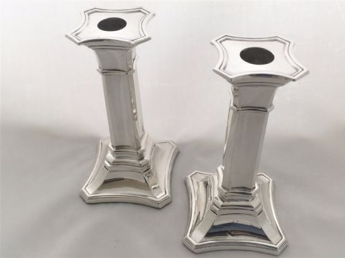 fig 1. A handsome pair of Edwardian silver candlesticks.