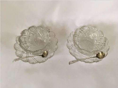 fig 2. A fabulous pair of Regency cut glass condiment tubs & silver spoons.