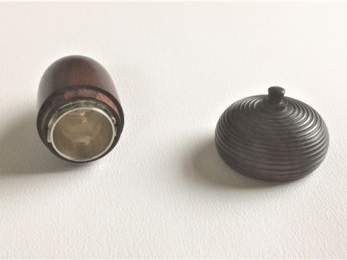 fig 1. A gorgeous Victorian silver thimble in treen acorn case.