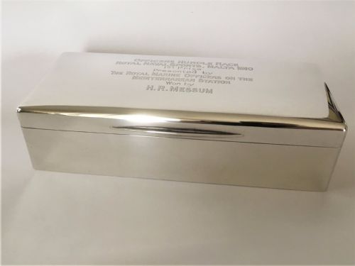 fig 2. A superb silver table cigarette box. Malta Naval interest.