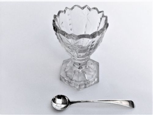 An 18th Century Cut Glass Condiment Tub and Silver Spoon
