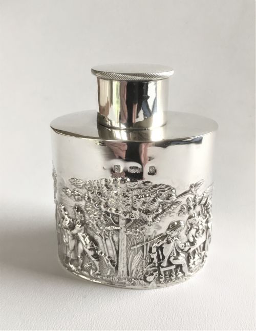 A Superb Edwardian Scenic Silver Tea Caddy