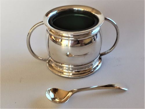 fig 2. A stylish silver cruet with green liners and spoons