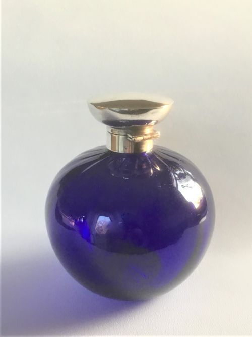 A Stunning Silver Mounted Bristol Blue Cologne Bottle