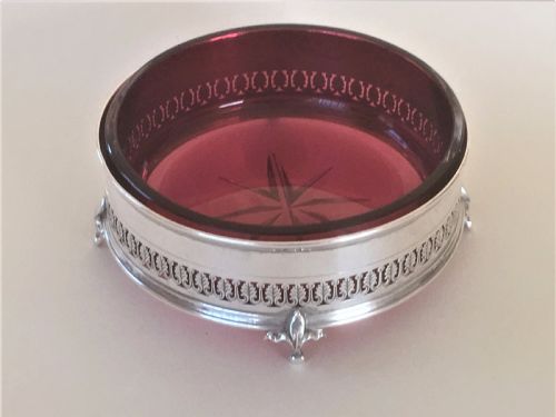A George V Silver and Cranberry Glass Dish