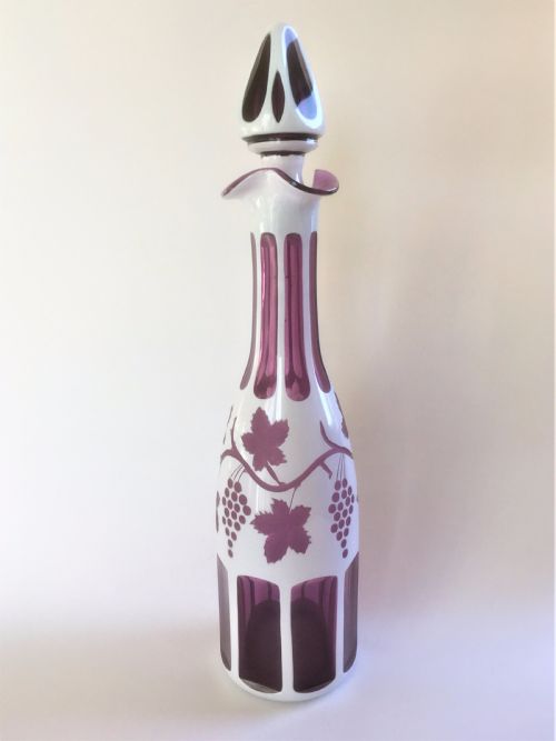 A Fabulous Bohemian Amethyst and White Overlay Decanter