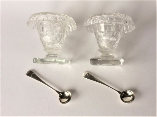 A Pair of Victorian Condiment Tubs with Silver Spoons