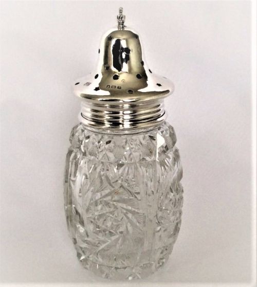 A Silver Mounted Cut Glass Sugar Caster