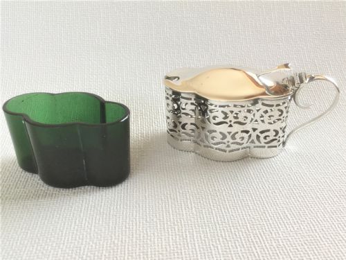 fig 1. A Chester silver & green glass mustard pot