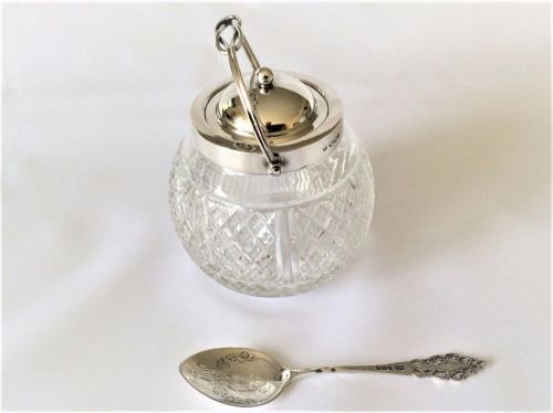fig 1. A Victorian silver mounted preserve pot and spoon