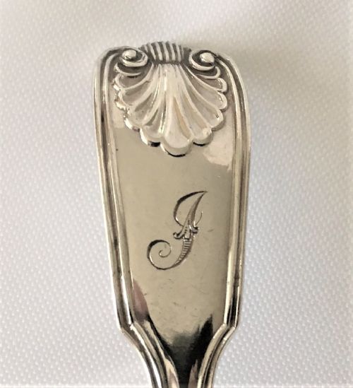 fig 1. Six Victorian silver fiddle, thread & shell teaspoons