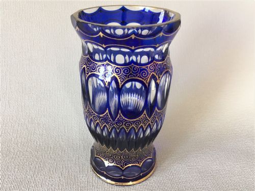 fig 1. A stunning Bohemian blue glass & gilded vase