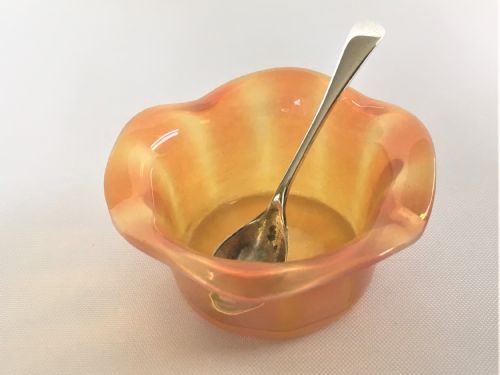 A Victorian Vaseline Glass Salt & Silver Spoon