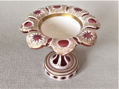 A Gorgeous Bohemian Overlay White & Cranberry Salt Tub