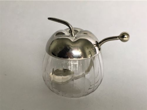 A Charming Silver Plated & Glass Apple Sauce Pot