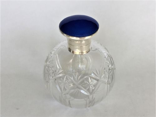 A Silver & Guilloche Enamel Cologne Bottle