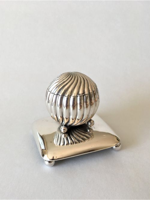 A Handsome Victorian Silver Desk Inkwell
