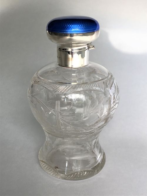 A Fabulous Silver & Guilloche Enamel Cologne Bottle