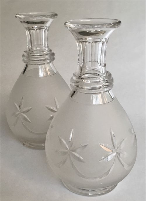 A Handsome Pair of Victorian Frosted Carafes