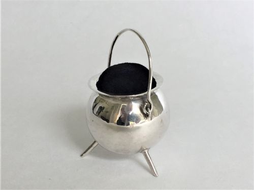 A Rare Edwardian Novelty Silver Cauldron Pincushion