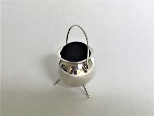 fig 1. A rare Edwardian novelty silver cauldron pincushion