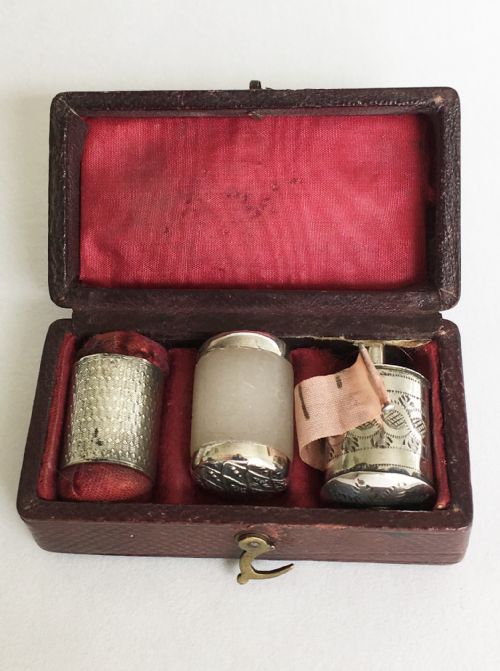 fig 1. A Georgian boxed silver sewing trio
