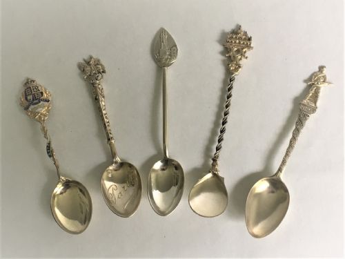 A Harlequin Set of 5 Victorian Silver Souvenir Spoons