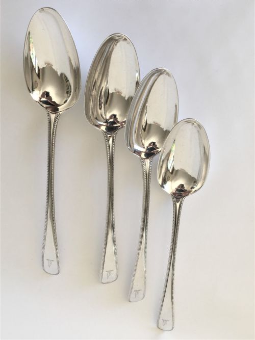 fig 1. A rare set of 4 Eighteenth Century silver serving spoons