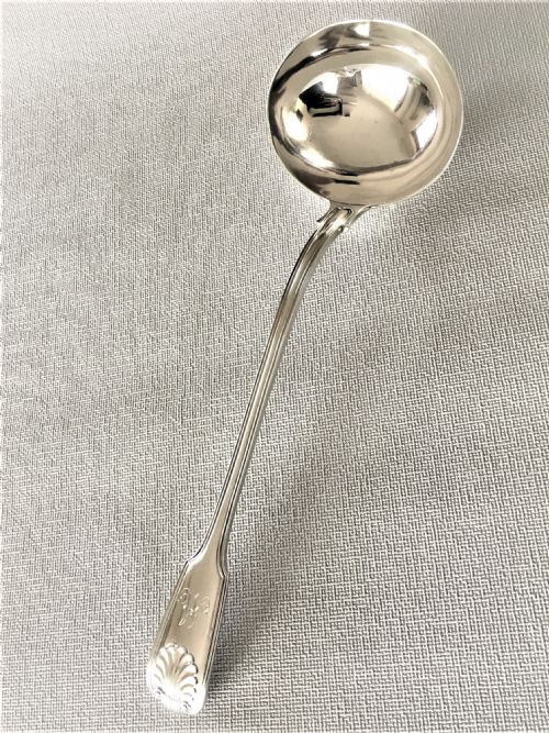 A Superb Silver Fiddle, Thread and Shell Soup Ladle