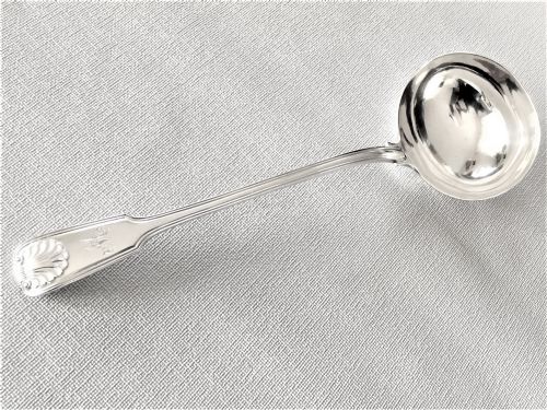 fig 1. A superb silver Fiddle, thread and Shell Soup ladle
