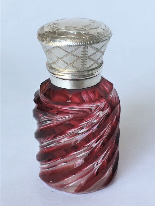 An Unusual Victorian Silver & Cranberry Scent Bottle