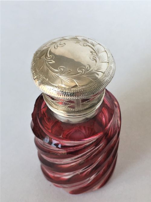 fig 1. An unusual Victorian silver & cranberry scent bottle