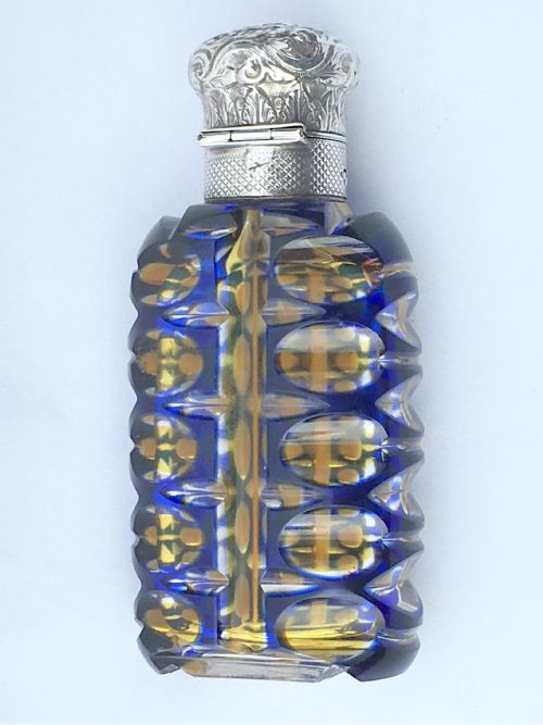 An Outstanding Double Overlay Silver Mounted Scent Bottle