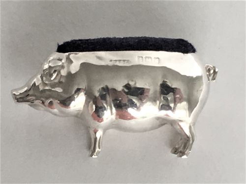A Wonderful Edwardian Silver Pig Pin Cushion