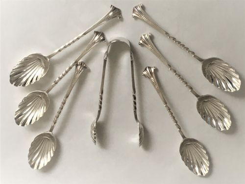A Wonderful Set of 6 Silver Onslow Pattern Teaspoons and Tongs