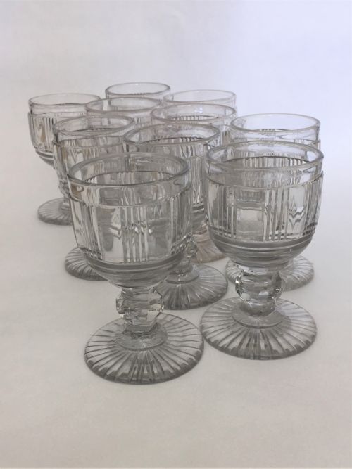 A Handsome Suite of 10 Victorian Cut Glass Dessert Wine Glasses