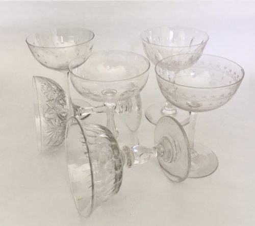 fig 3. A harlequin set of 6 cut and etched champagne bowls