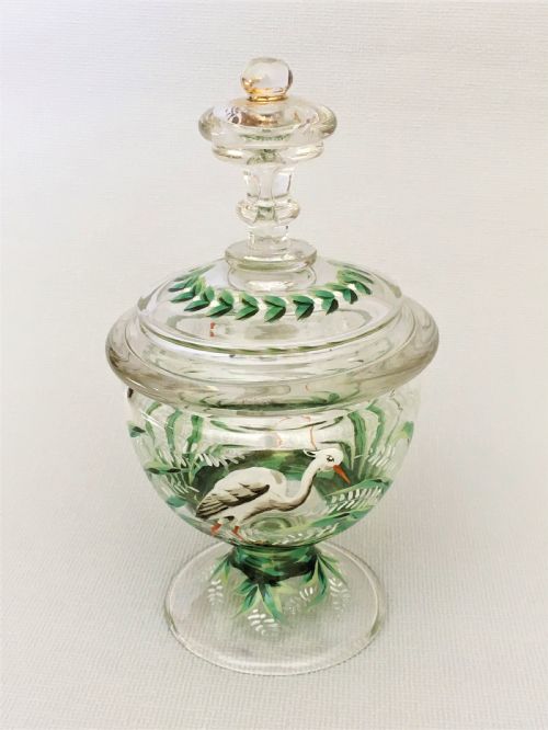 A Charming Enamel Painted Lidded Sweetmeat Jar